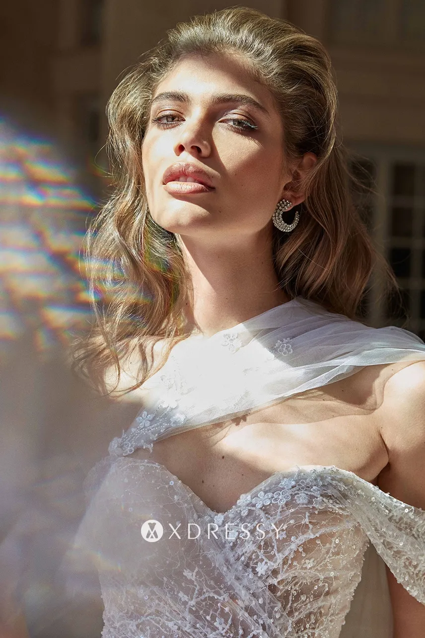 beaded floral lace sweetheart neck wedding dress