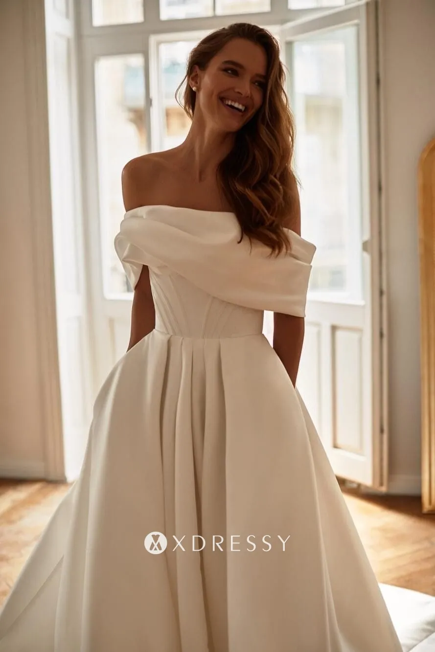 modern off shoulder ivory satin bridal dress modern off shoulder ivory satin bridal dress