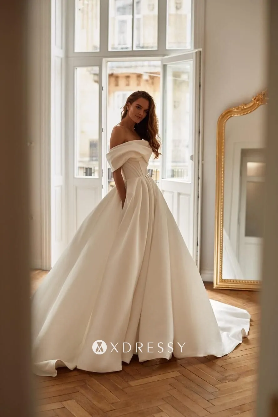 off shoulder ivory draped satin wedding ball gown off shoulder ivory draped satin wedding ball gown