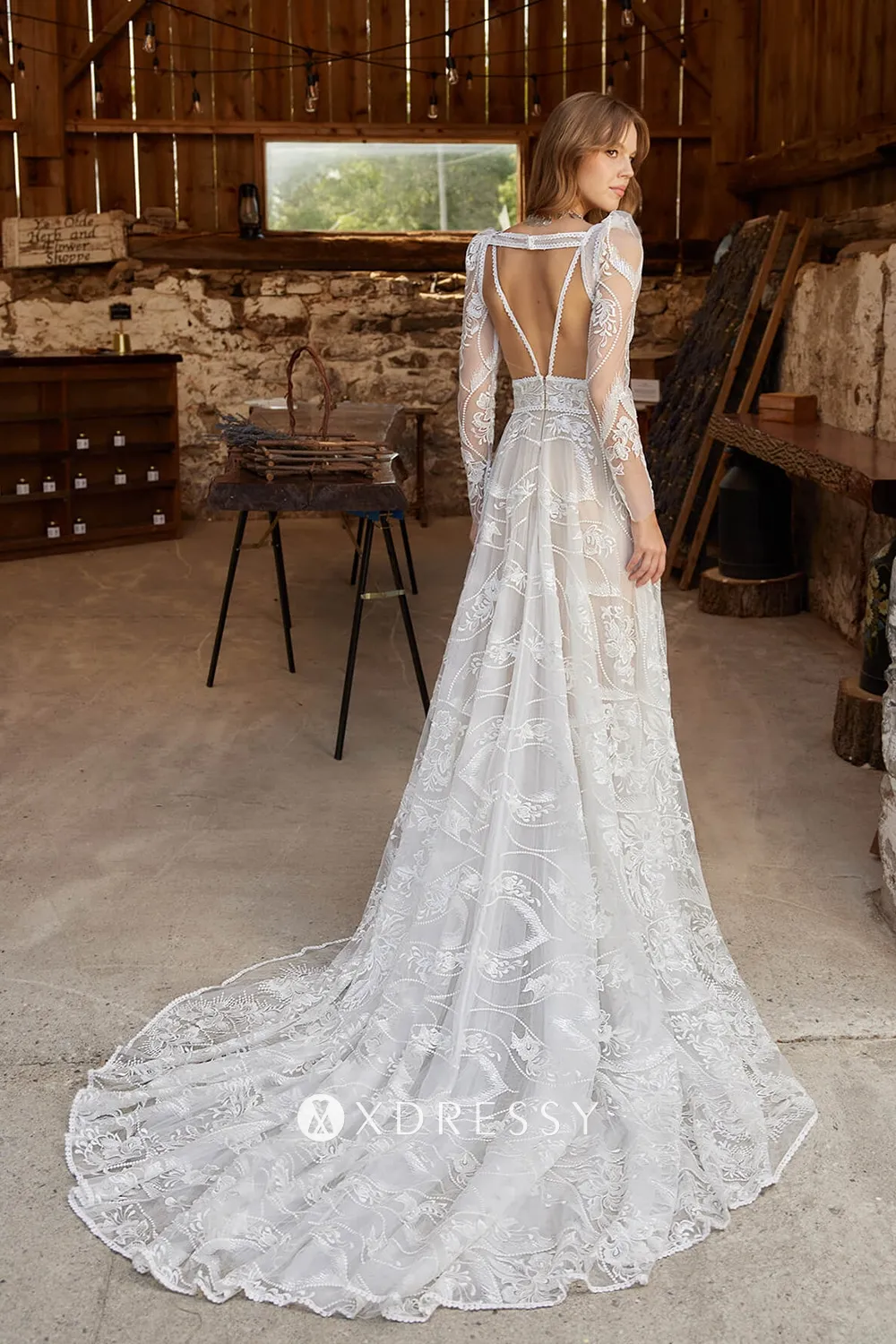 boho lace strap back wedding dress with optional sleeve