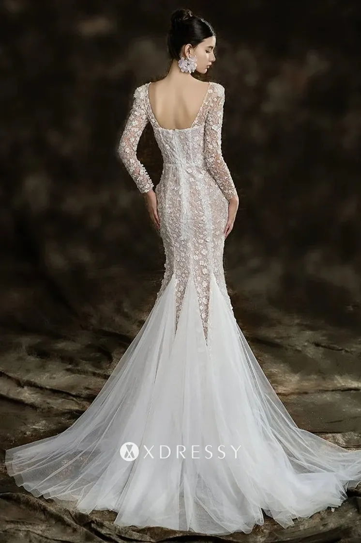 beaded 3d flower lace fishtail tulle luxury wedding gown beaded 3d flower lace fishtail tulle luxury wedding gown