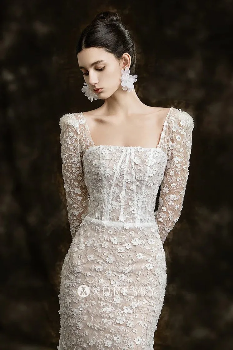beaded 3d flower lace square neck corset wedding gown beaded 3d flower lace square neck corset wedding gown