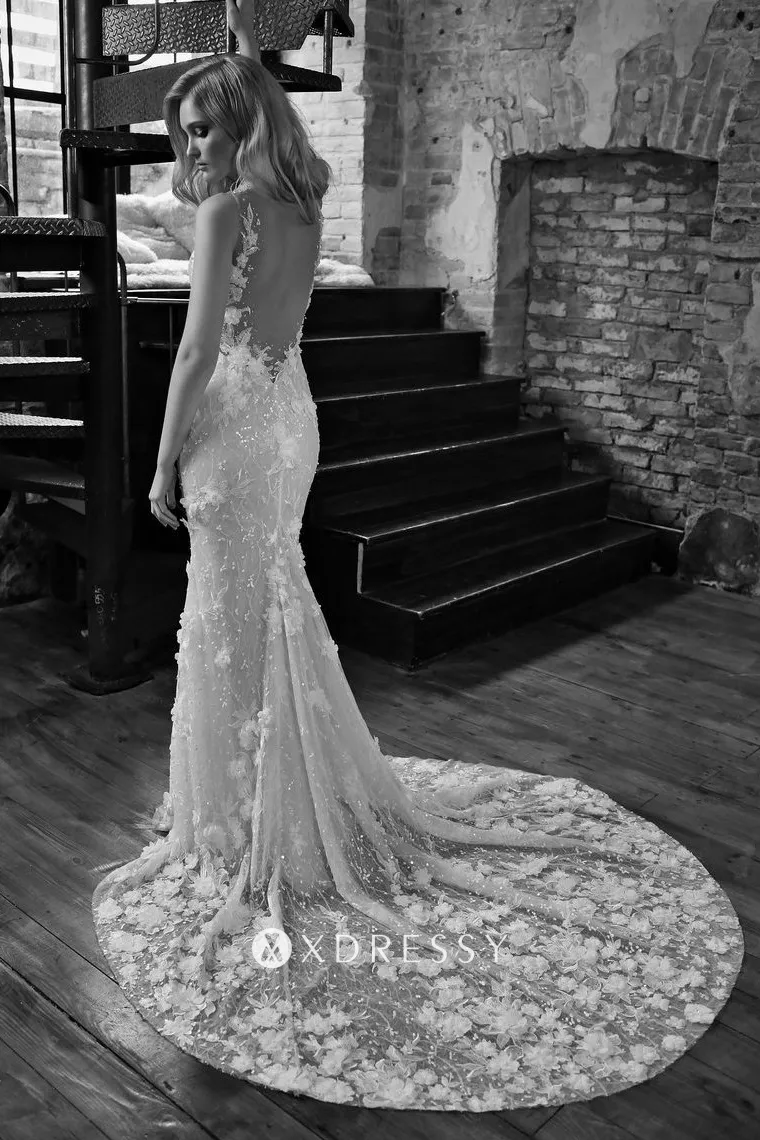romantic sequinned 3d flower lace chapel train wedding dress romantic sequinned 3d flower lace chapel train wedding dress