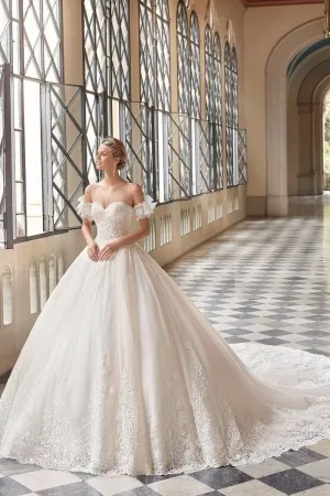 removable short sleeves lace princess wedding ball gown