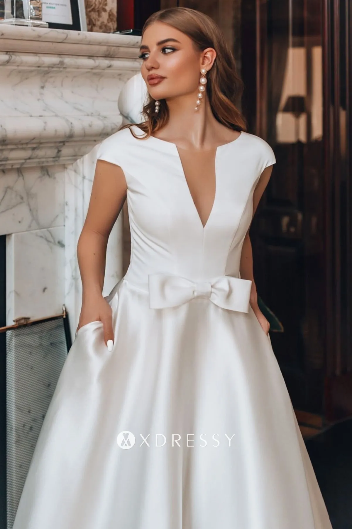 cap sleeve satin pockets wedding dress cap sleeve satin pockets wedding dress