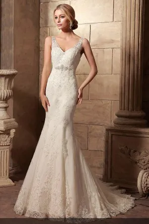 Beaded ivory mermaid wedding dress