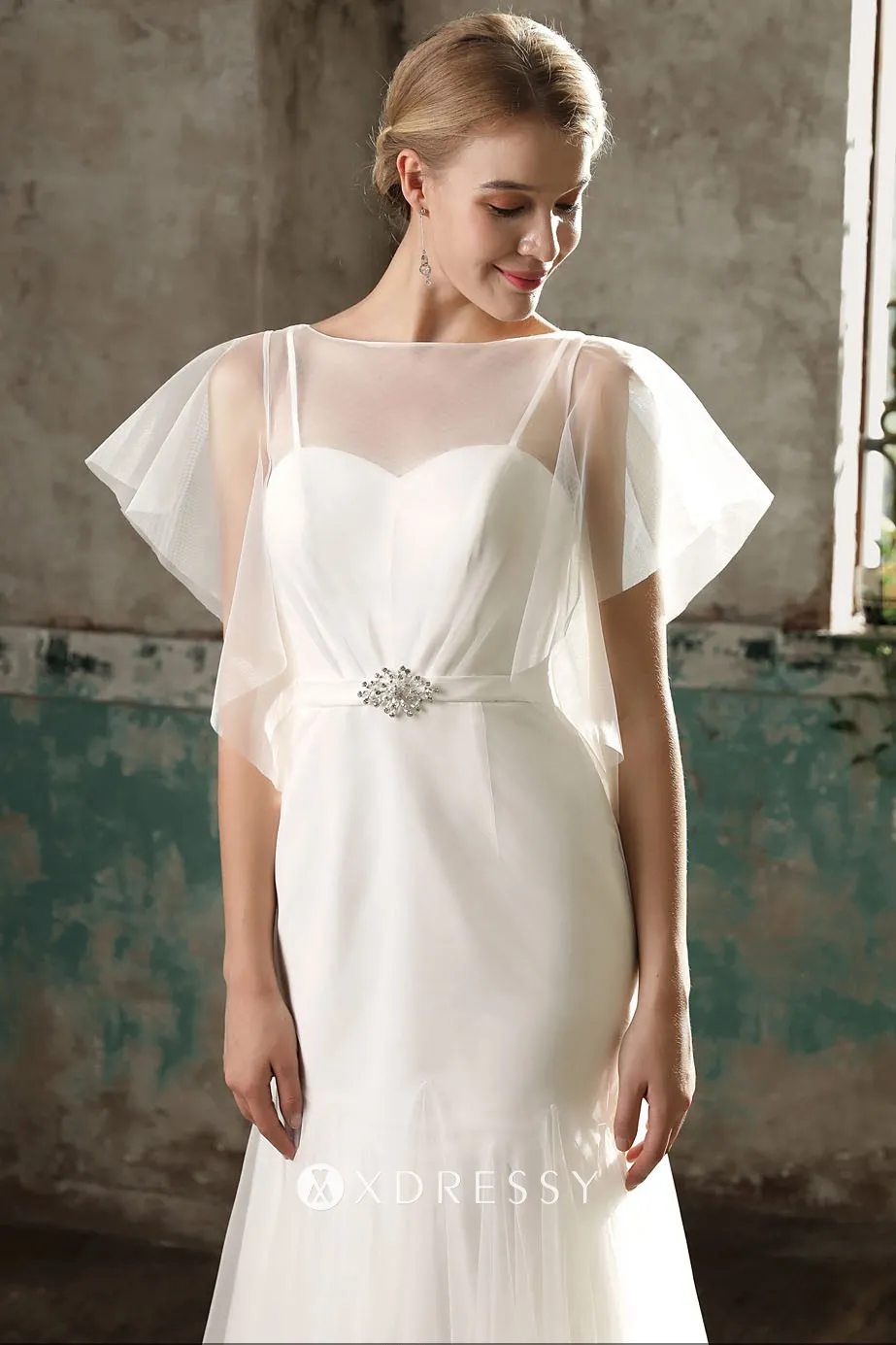 sheer flutter sleeve wedding gown sheer flutter sleeve wedding gown