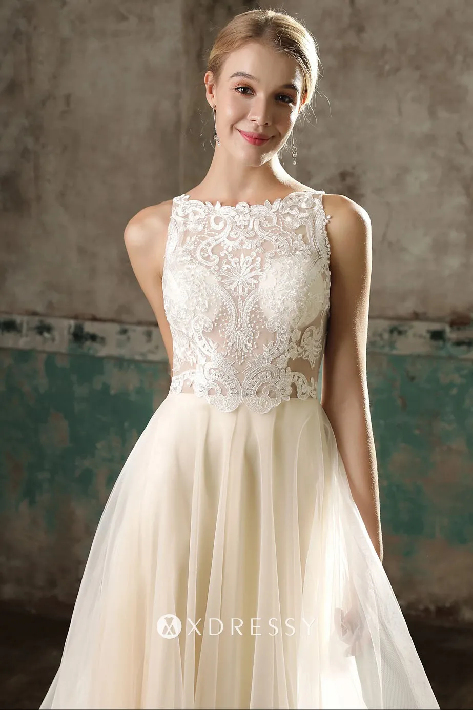 illusion lace bodice with pearls embellished dress