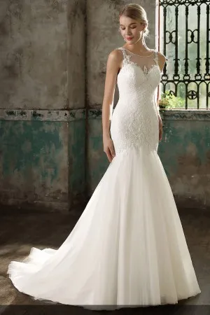 mermaid ivory lace and tulle illusion sweetheart neckline wedding dress