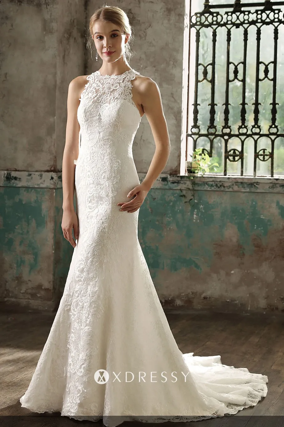 Elegant lace mermaid floor length wedding dress
