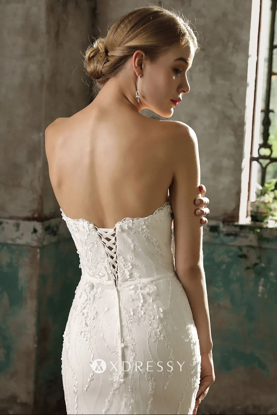 floral lace up back bridal gown
