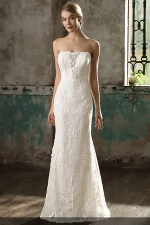 unique floral appliqued ivory slim fit mermaid wedding dress