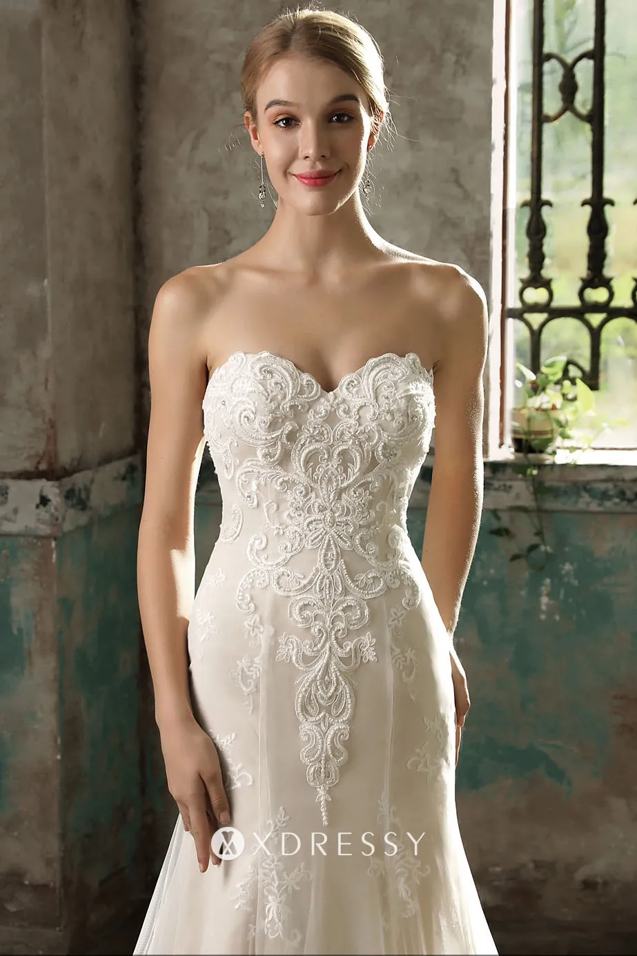 strapless champagne wedding dress