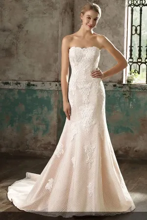 champagne mermaid lace grid mesh long bridal dress