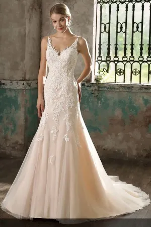 V neck sweetheart champagne mermaid wedding gown