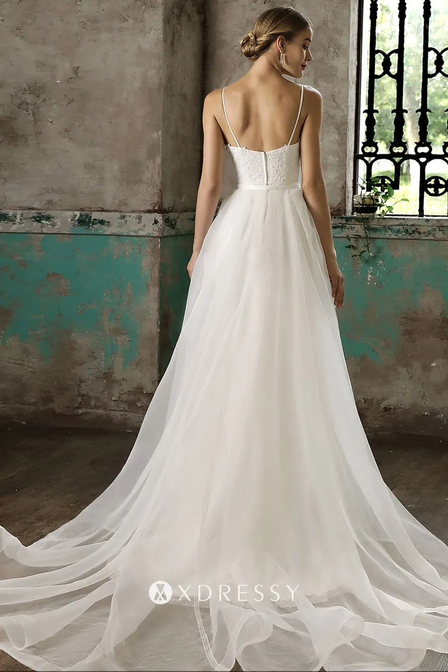 court train mermaid lace wedding dress tulle overskirt