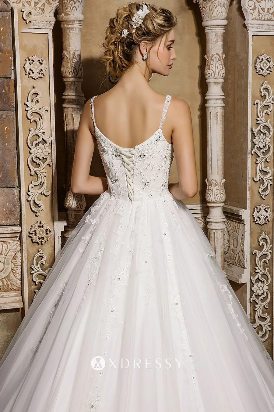 lace up low back beaded lace appliqued chapel train bridal ballgown lace up low back beaded lace appliqued chapel train bridal ballgown