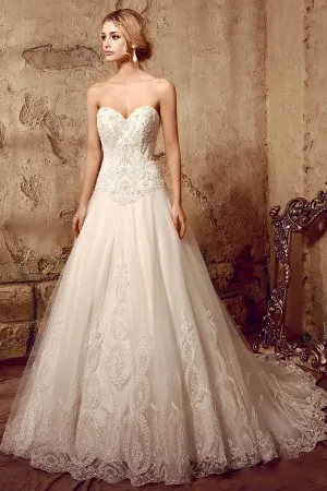 sweetheart beaded lace appliqued wedding ball gown