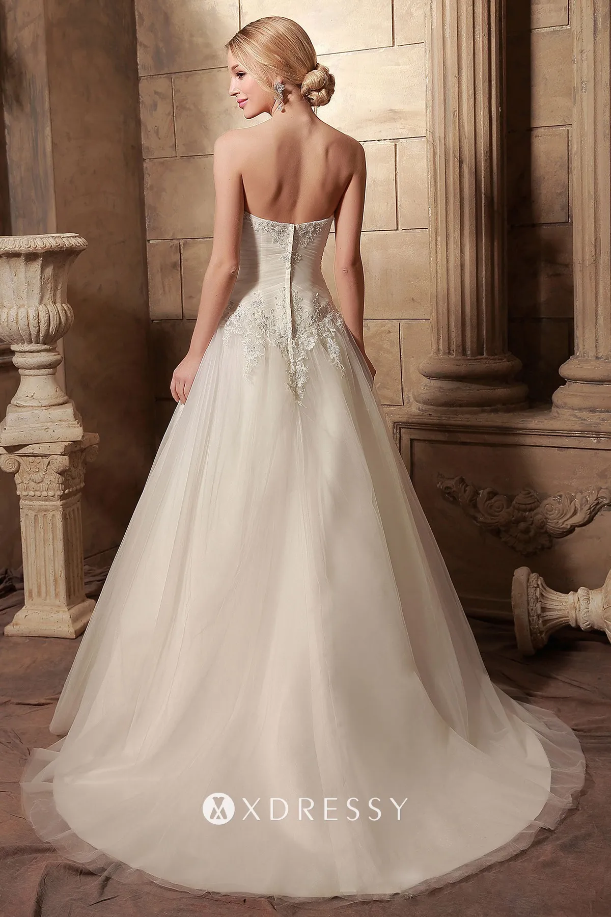 low back strapless pleated bodice cute bridal ball gown