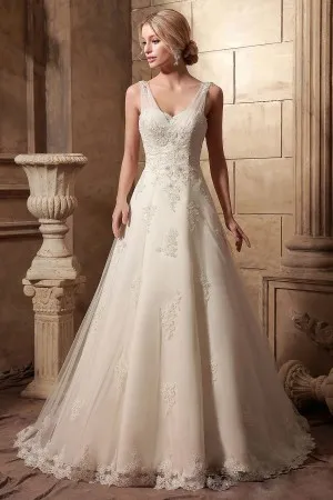 sleeveless beaded lace appliqued wedding ball gown