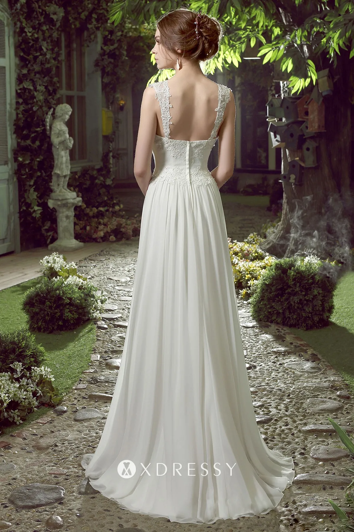 low back with straps pleated chiffon A line bridal gown low back with straps pleated chiffon A line bridal gown