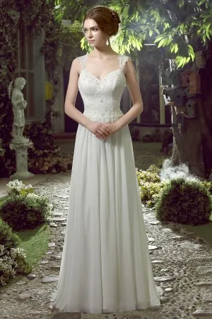queen anna neck pleated chiffon A line bridal gown