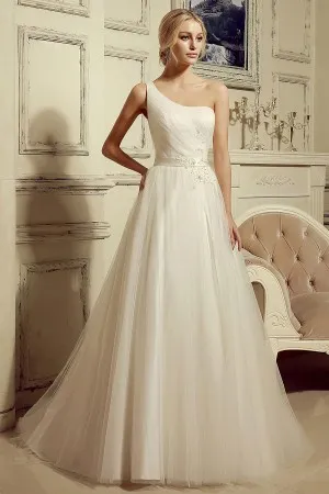 grecian single shoulder white wedding ball gown