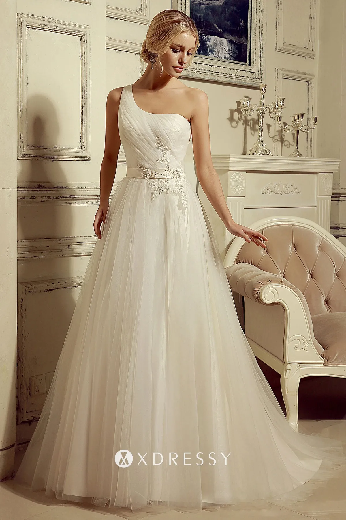 Grecian Single Shoulder White Wedding 