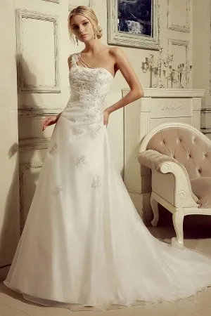 beaded lace single shoulder strap wedding ballgown