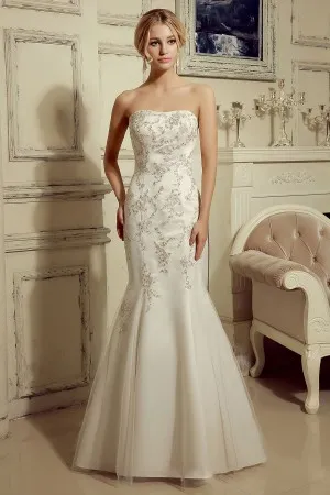 beaded lace embellished strapless wedding dress