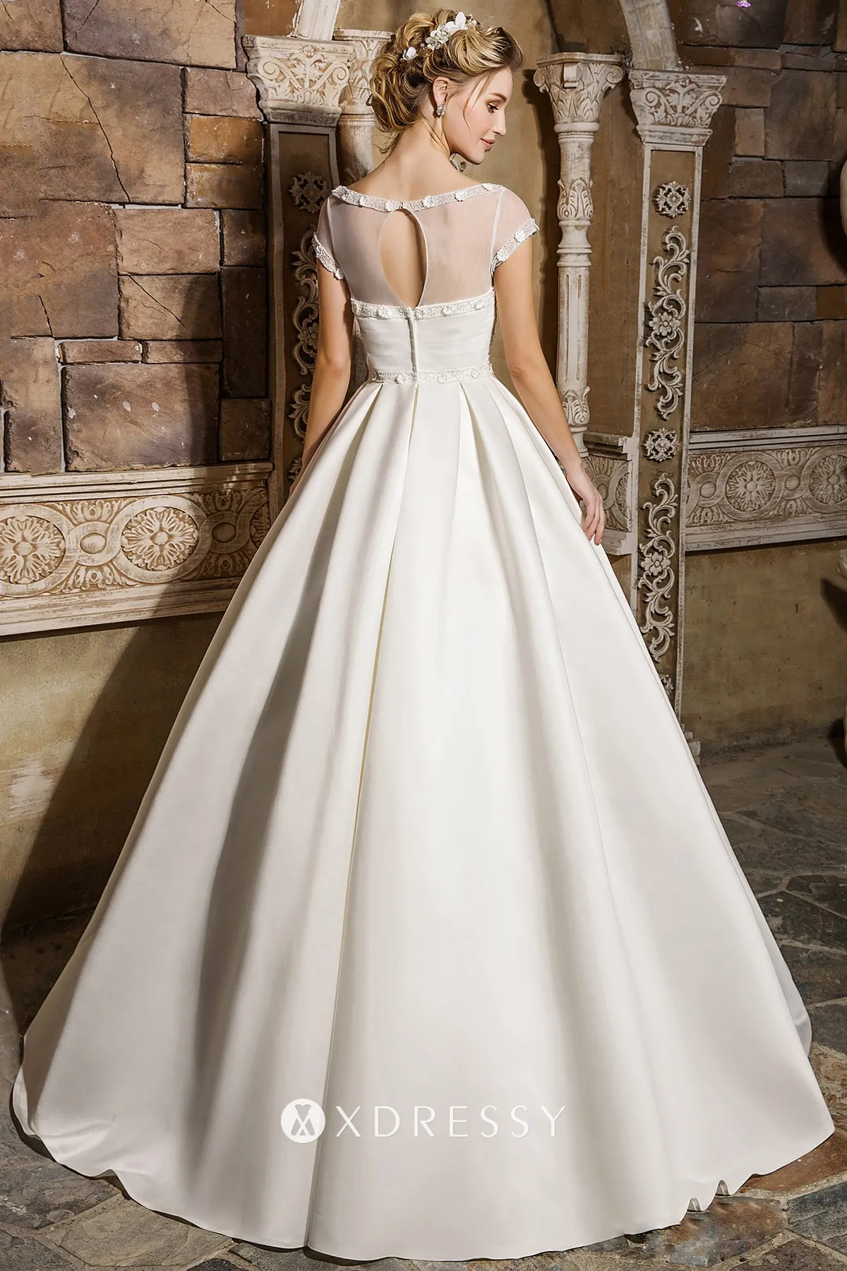 keyhole back short sleeve satin wedding ball gown keyhole back short sleeve satin wedding ball gown