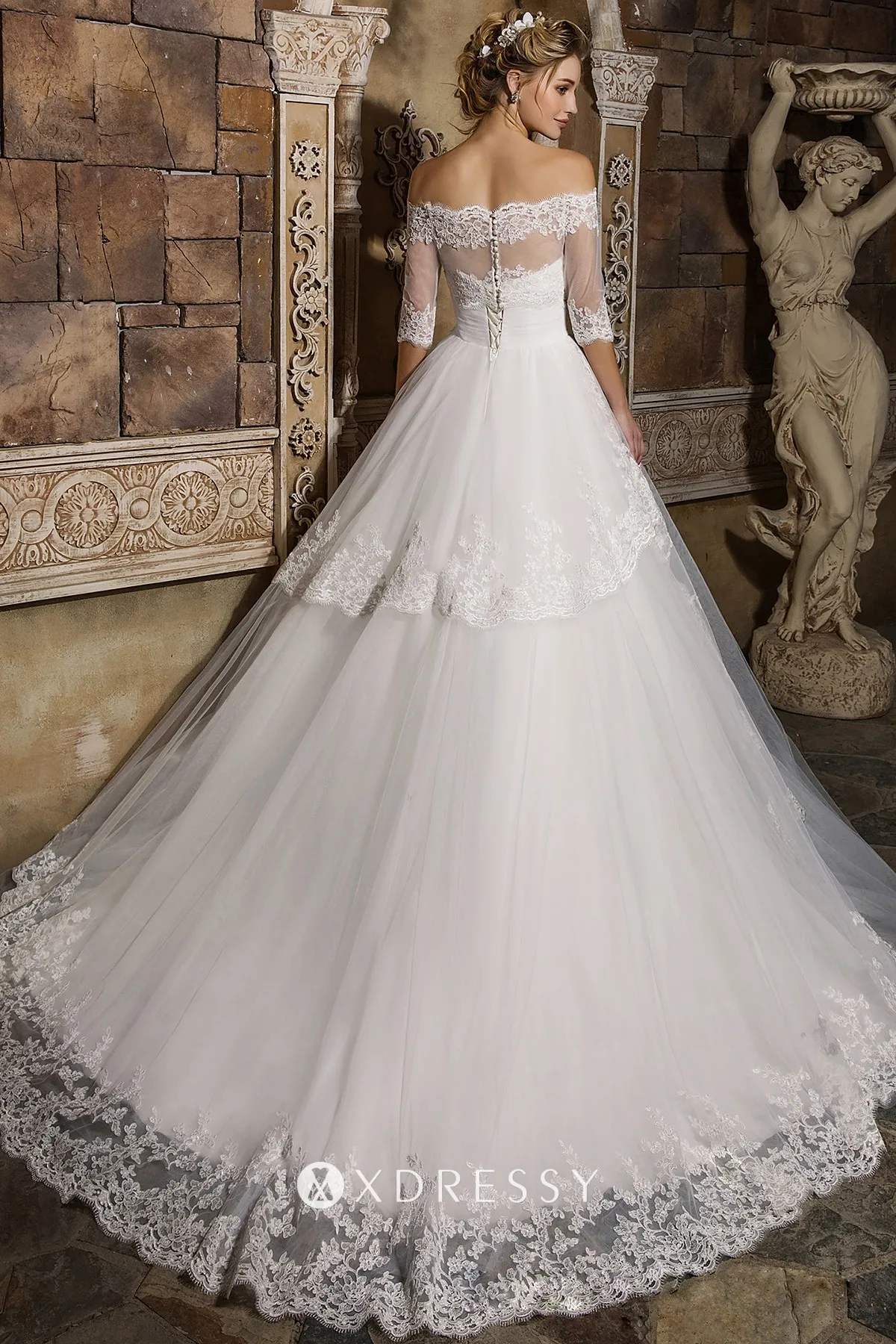 strapless wedding ball gown with chapel train