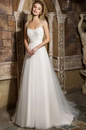 beads embellished white tulle satin wedding gown
