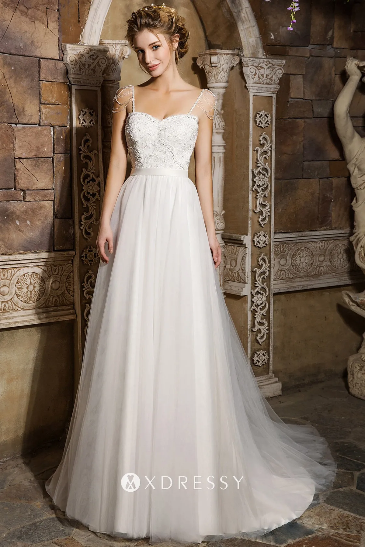 wedding dress tulle sleeves