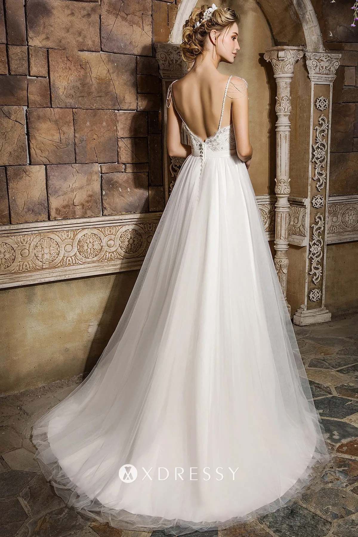 chapel train beads embellished white tulle satin wedding gown chapel train beads embellished white tulle satin wedding gown