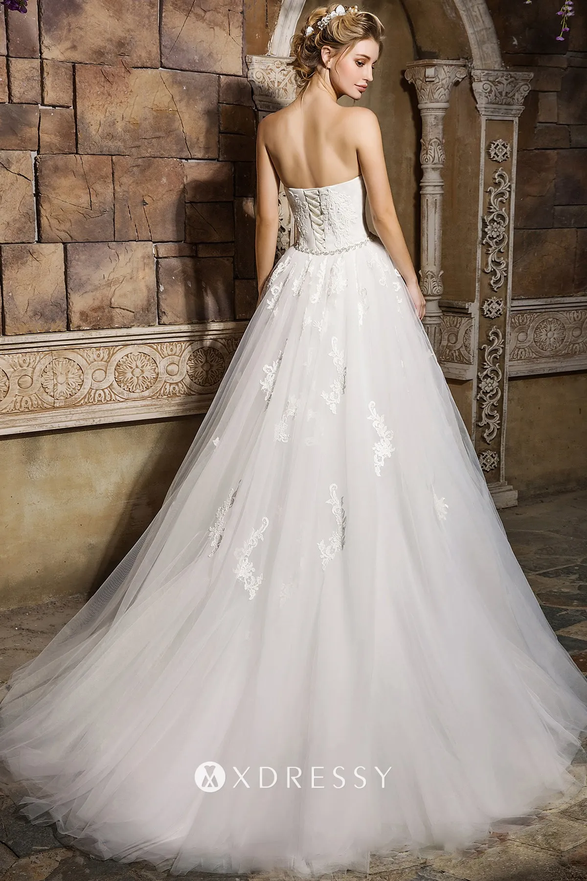 lace appliqued wedding dress with chapel train lace appliqued wedding dress with chapel train