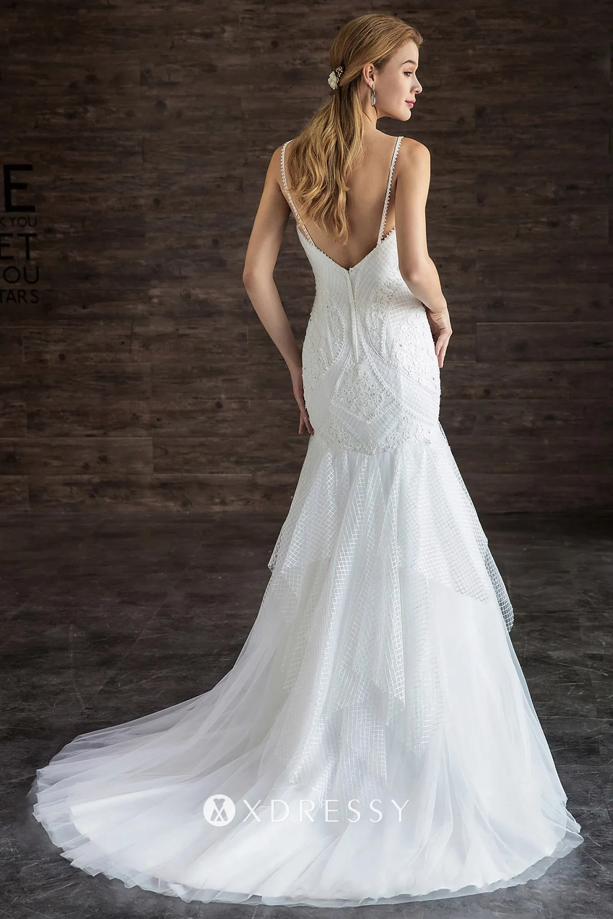 sweetheart beaded lace ruffled skirt mermaid wedding dress with court train