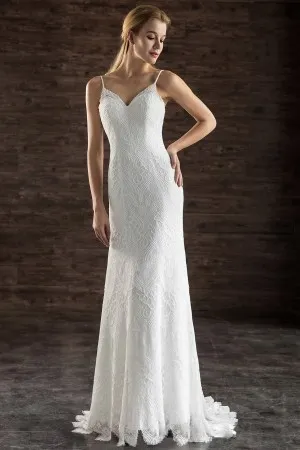 fully scalloped lace sweetheart A line bridal gown