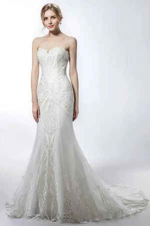 ivory lace tulle sweetheart mermaid wedding gown