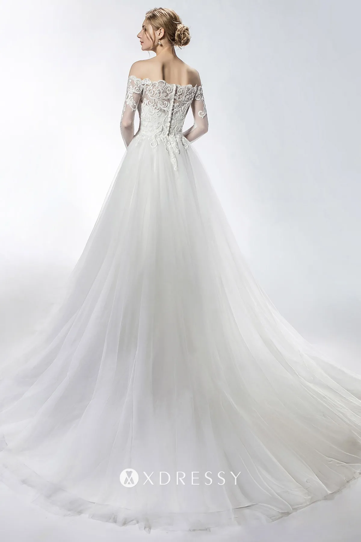 scalloped off shoulder long sleeve wedding dress with cathedral train scalloped off shoulder long sleeve wedding dress with cathedral train