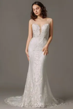 illusion plunging neck cut out sexy wedding dress