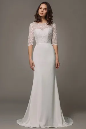 illusion half sleeve lace spandex wedding dress