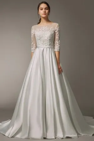sequined illusion lace satin fashion bridal gown