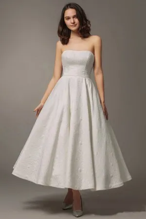 tea length strapless wedding dress with pockets