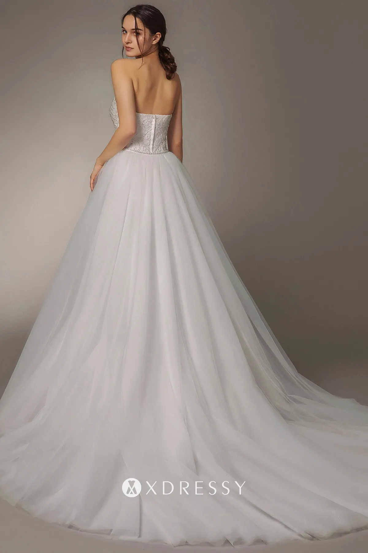 Beaded Satin Mermaid Wedding Dress with Overskirt - Xdressy