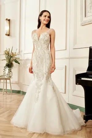 mermaid embroidered heavy beaded wedding dress