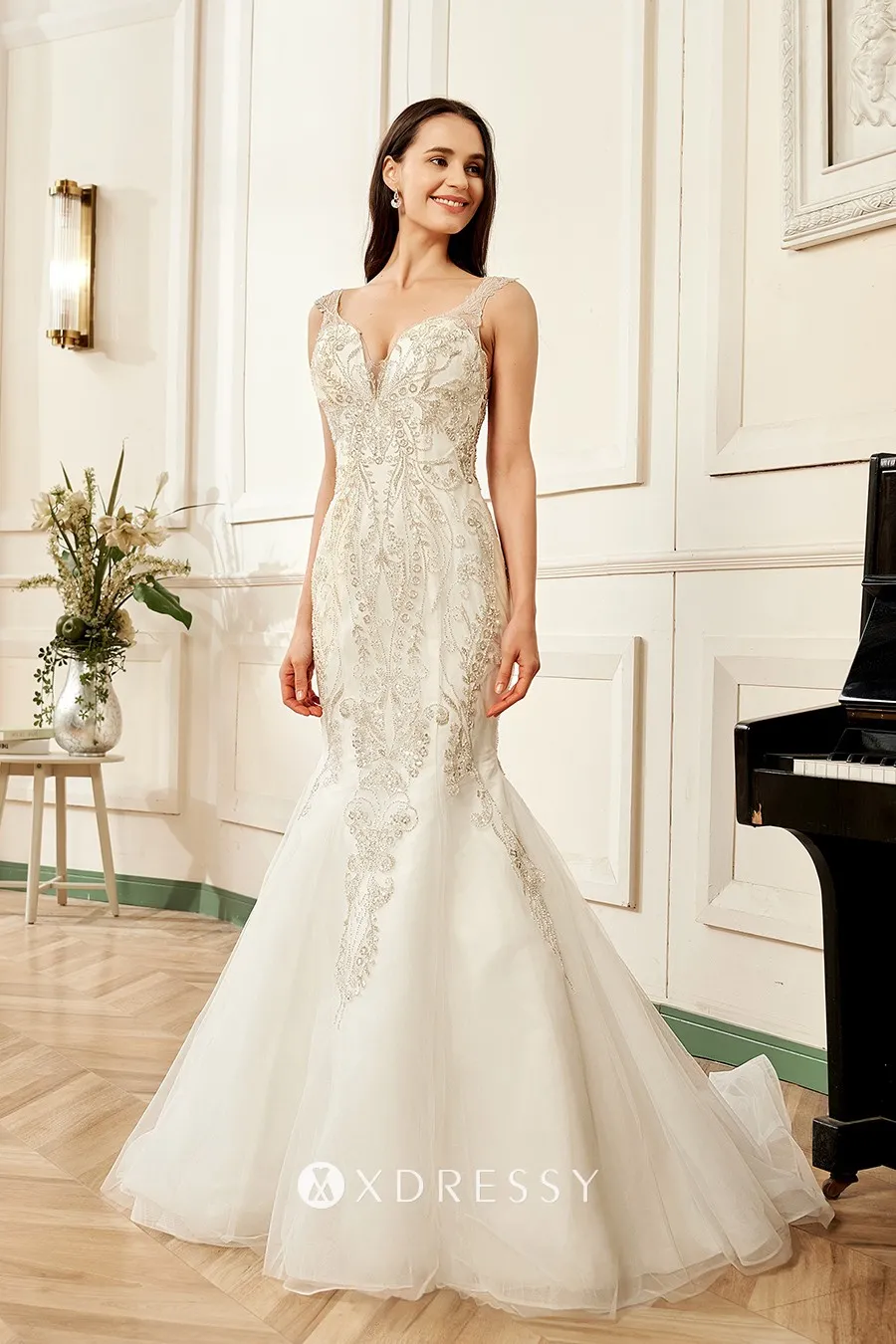 Mermaid Embroidered Heavy Beaded Wedding Dress Xdressy