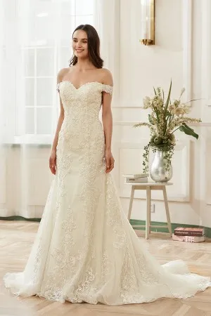 alluring off the shouler sweetheart lace bridal gown