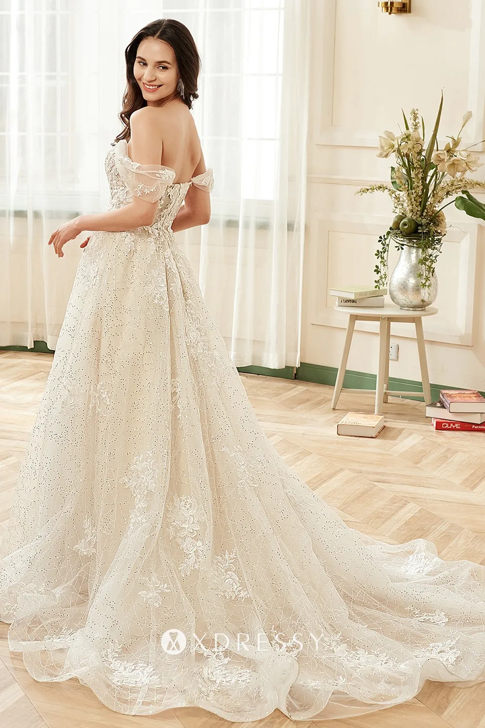 floral lace sequin tulle chapel train dress floral lace sequin tulle chapel train dress