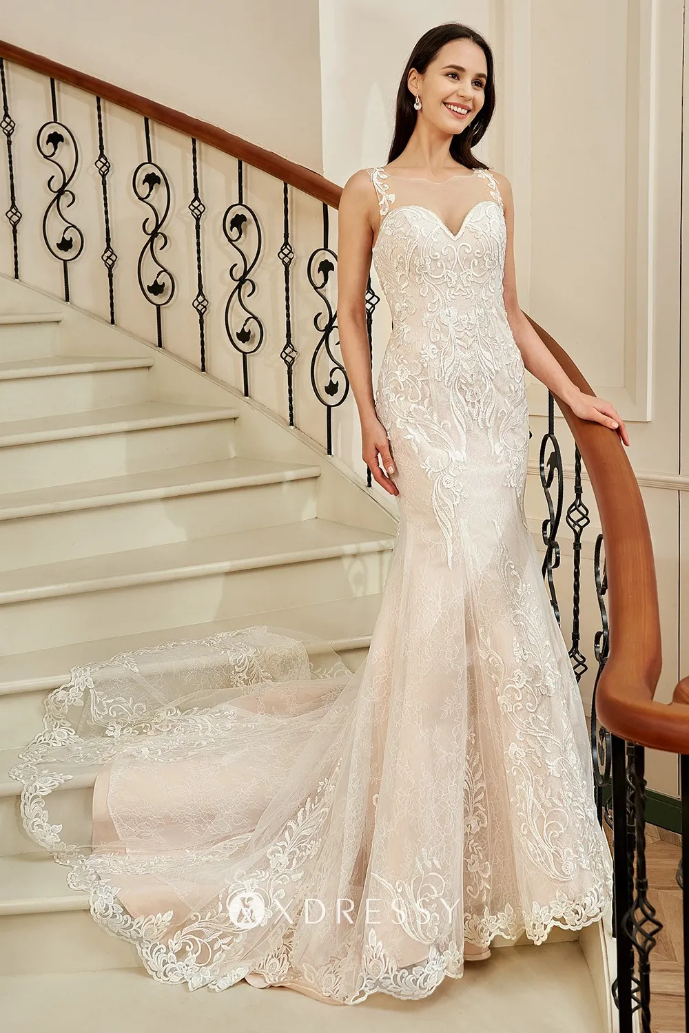 Ivory/Blush Sweetheart Lace Mermaid Wedding Dress Xdressy